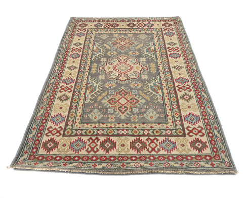 3x5 Gray Kuba Afghan Hand Knotted Wool Area Rug